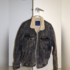 Men's Jean fur lined black jean jacket